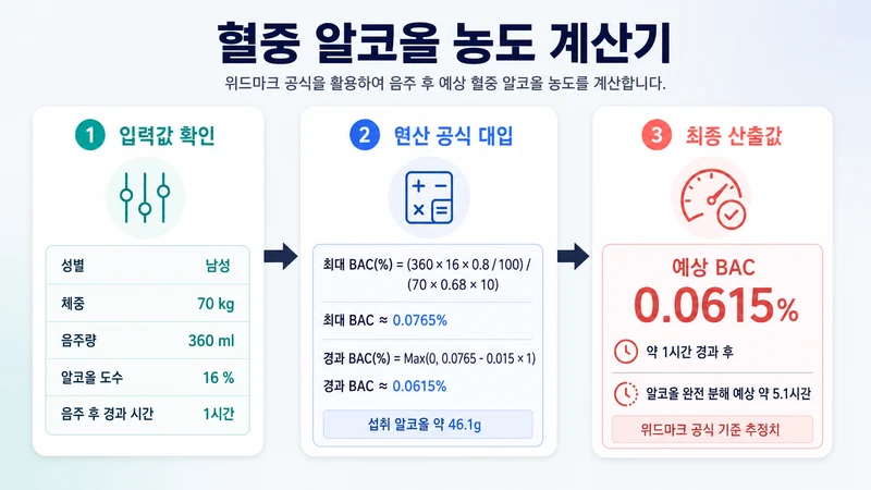 혈중 알코올 농도 계산기 계산 방법 및 공식