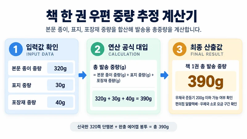 책 한 권 우편 중량 추정 계산기 계산 방법 및 공식