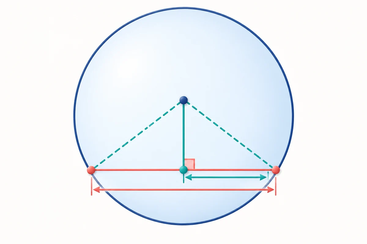 원 현 길이 계산기 공식 관계도: 현 길이 = 2r sin(θ/2)