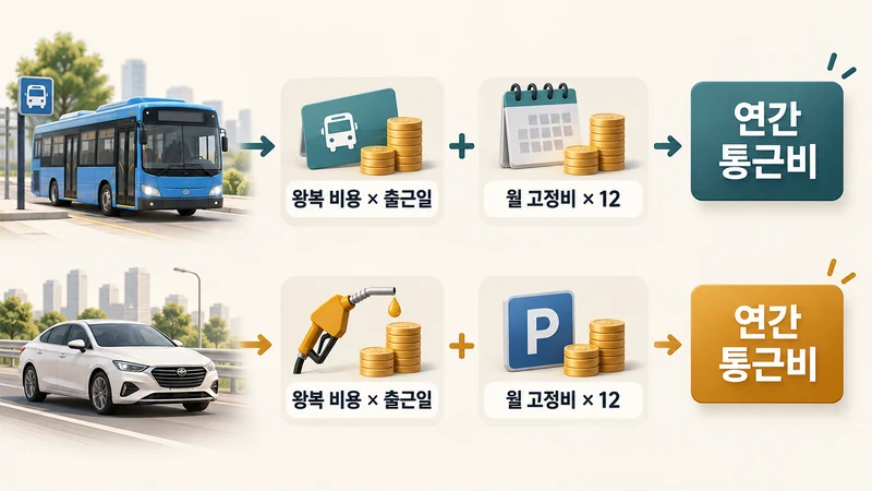 통근 교통수단 연간비용 비교 계산기 계산 방법