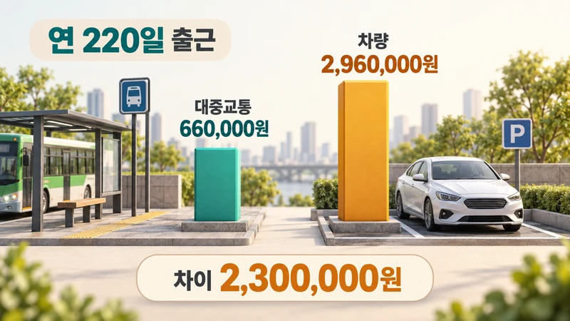 통근 교통수단 연간비용 비교 계산기 계산 예시