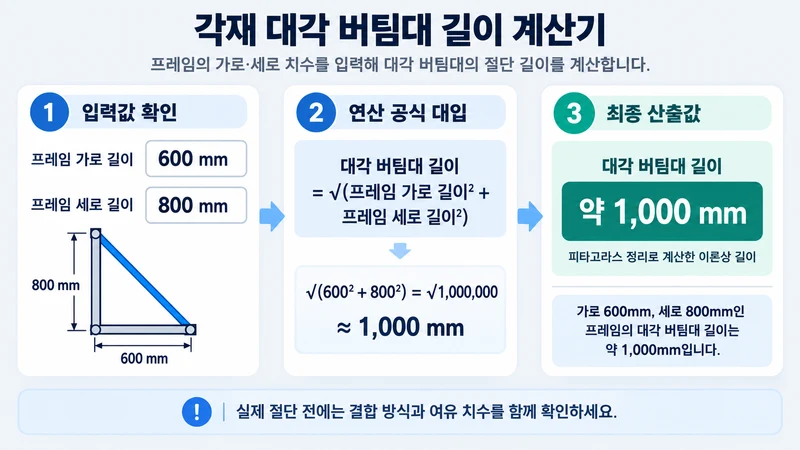 각재 대각 버팀대 길이 계산기 계산 방법 및 공식