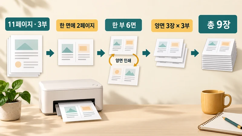 모아찍기·양면 인쇄 용지 수 계산기 계산 방법