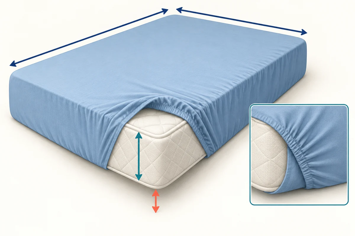 매트리스 옆 깊이와 밑단 넣는 길이를 더한 fitted sheet