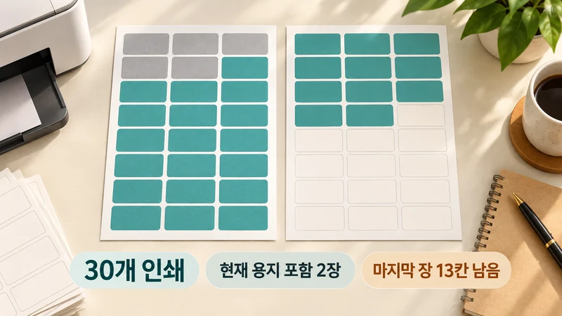 라벨 인쇄 용지·시작 위치 계산기 계산 예시