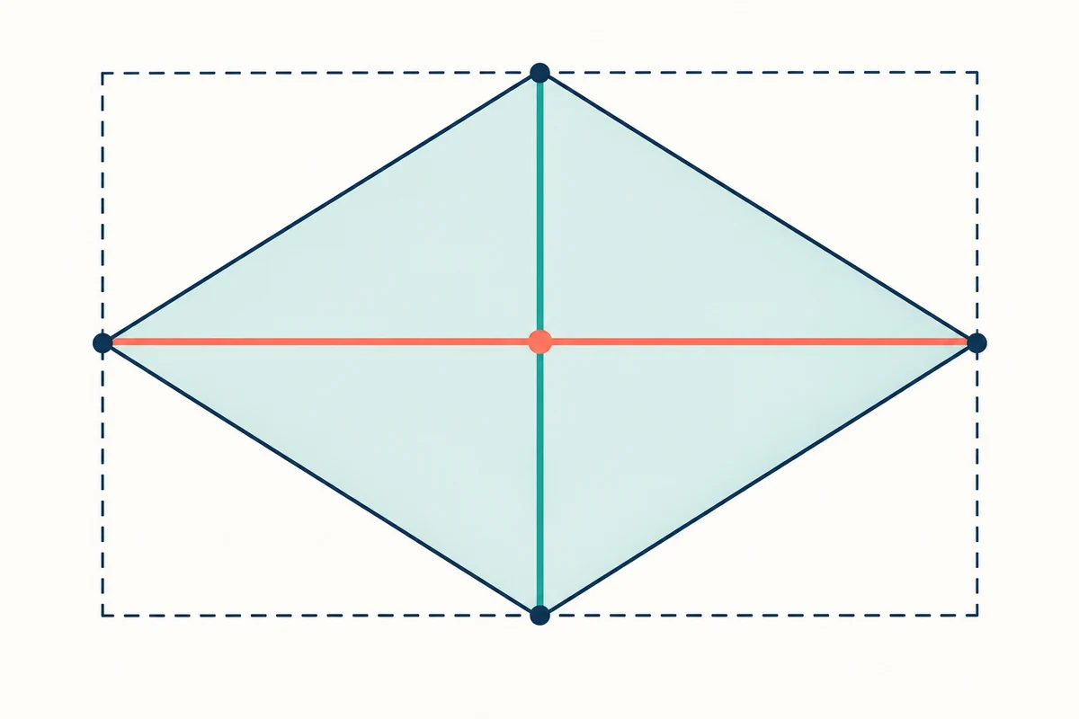 마름모 넓이 계산기 공식 관계도: 넓이 = a² sin(θ)