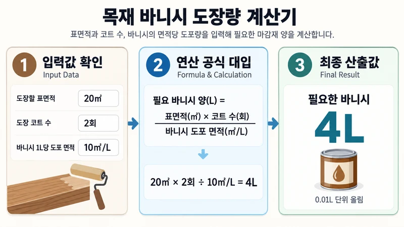 목재 바니시 도장량 계산기 계산 방법 및 공식